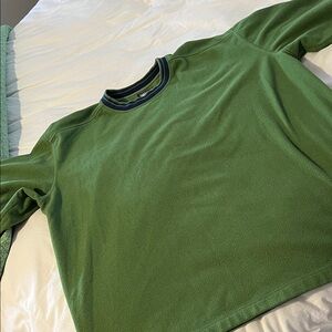 Patagonia Green Fleece Crewneck with Navy Stripe Trim
